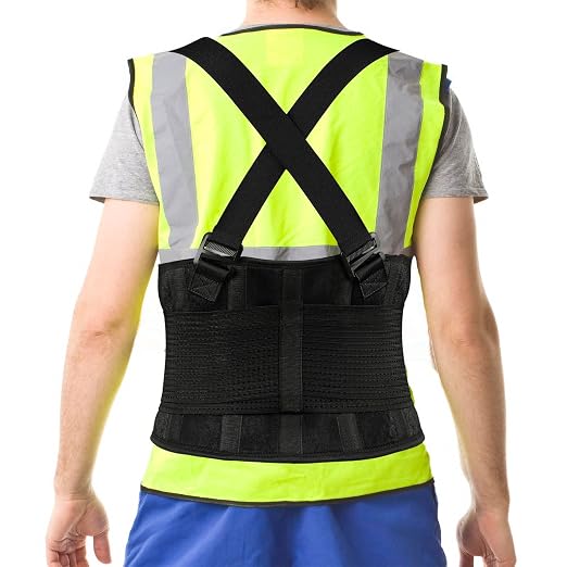 Work Back Brace - Back Support Belt for Lower Back Pain Relief, Heavy Lifting, Herniated Discs - Industrial Back Brace for Work With Shoulder Straps Fits Men and Women 6XL(65"-76")