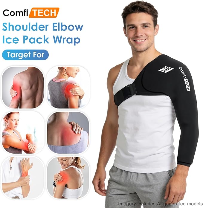 ComfiTECH Reusable Shoulder Arm Ice Pack Wrap for Pitcher & Recovery, L | Flexible Gel Ice Pack for Shoulder & Elbow & Arm Cooling, Adjustable Arm Cold Sleeve for Throwing Athletes & Muscle Comfort