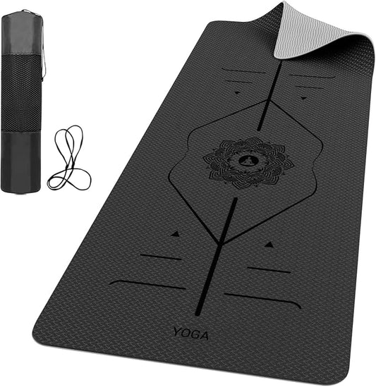 ROMIX Pro Yoga Mat Thick 6mm (1/4 inch), 72"L x 24"W Non-Slip Workout Mat with Alignment Lines, Large Yoga Mats for Women Men With Carry Bag, Exercise Mats for Home Workout Training Equipment