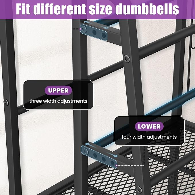 VOPEAK 3-Tier Dumbbell Rack Stand with Wheels, Home Gym Yoga Mat Storage | Stores dumbbells, kettlebells & yoga mats. Lockable wheels for mobility. Sturdy steel frame, easy 15-min assembly