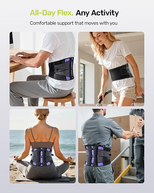 Rakiie Slim Back Brace for Lower Back Pain Relief, Lightweight & Breathable Back Support Brace for Men Women, Ergonomic Light Lumbar Support for Everyday Wear, Purple S