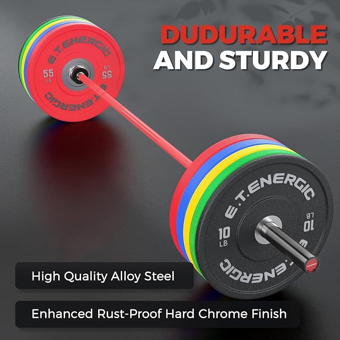 7FT Alloy Steel Olympic Barbell, 700LB 40LB | 30mm knurled grip bar with rotating sleeves, chrome finish, 2-inch plate fit, and 700LB capacity for home gym lifts