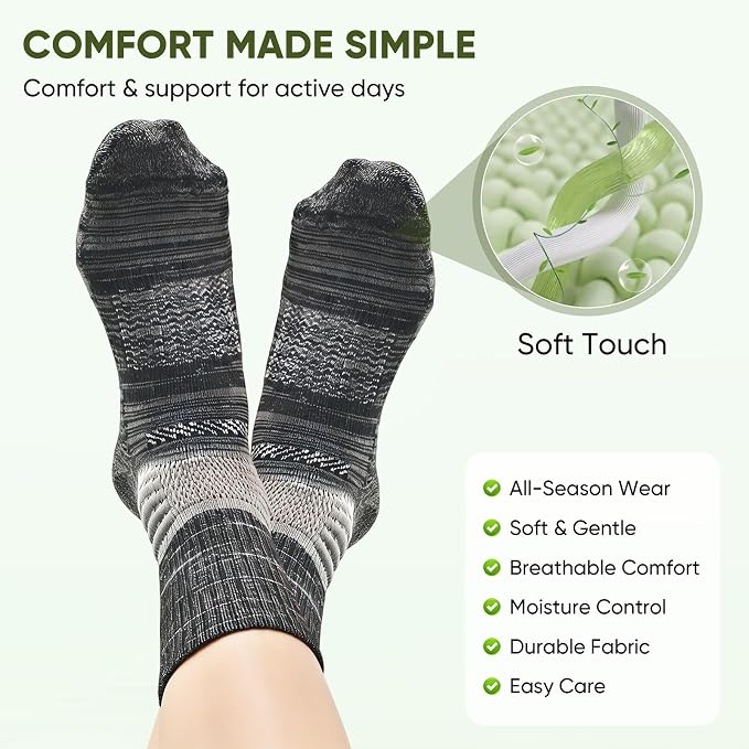 IRAMY Compression Ankle Support Crew Socks Men Women Wicking Plantar Fasciitis Relief Running Hiking Socks 3 Pairs