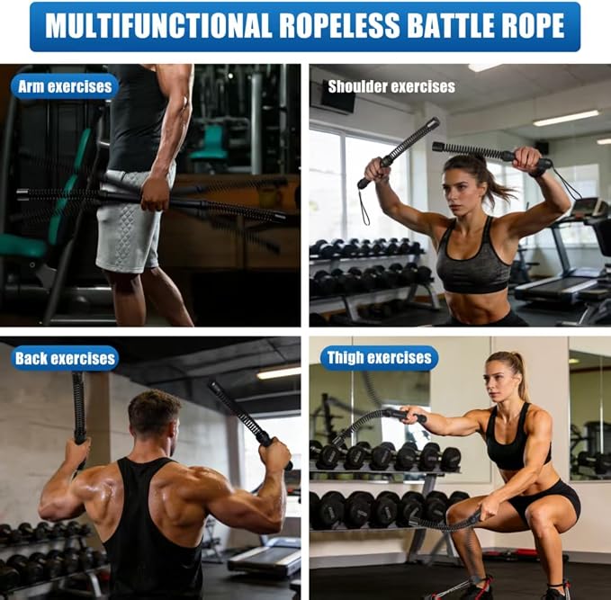 Weighted Ropeless Battle Rope, Cordless Battle Ropes for Home Gym, Workout Rope for Strength Building, Low-Impact HIIT Cardio for Men and Women, Can Be Assembled into a Fitness Stick