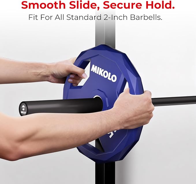 Mikolo Olympic Weights Set 2-Inch Rubber Coated Plates, 12-Sided Non-Roll Weight Plates Grip with 3 Handles for Home Gym, Strength Training, Single, Pair and Sets(5/10/15/25/35/45 LB)