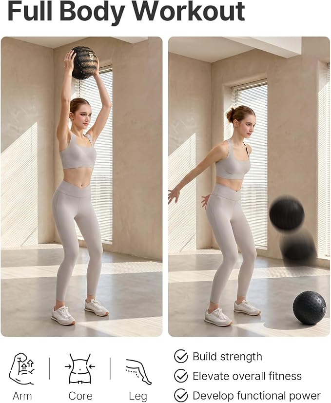 YOTTOY Slam Ball Medicine Ball, Sand-Filled No Bounce Weighted Ball with Textured Grip for Exercise, Strength Conditioning, Cardio, Core Workouts and Cross Training