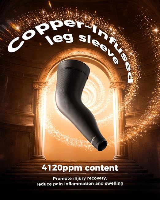 Copper Leg Compression Sleeve Ultra Breathable Full Leg Compression Sleeve | for Pain Relief,Arthritis,Muscle Recovery,Swelling,Inflammation,Leg Sleeve for Thigh,Calf,Knee,Men & Women(Black, Small)