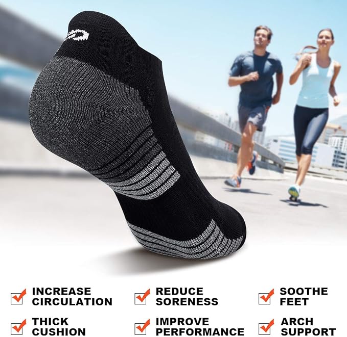 Lapulas Athletic Running Ankle Socks, Low Cut Cushioned Anti-Blister Tab Sports Socks Men Women 6Pairs