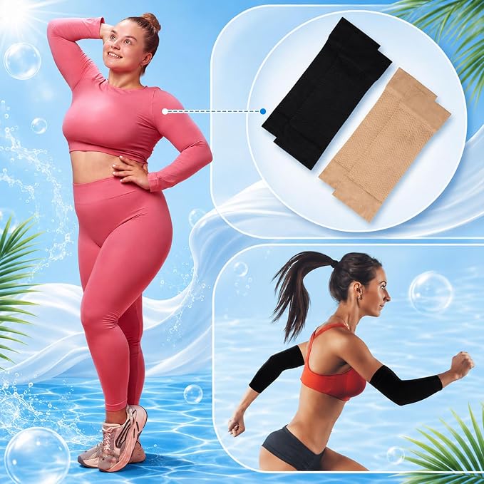 SATINIOR 8 Pairs Sun Protection Cooling Arm Sleeves Upper Compression Sleeve Plus Size Slimming Arm Shaper Wrap for Women