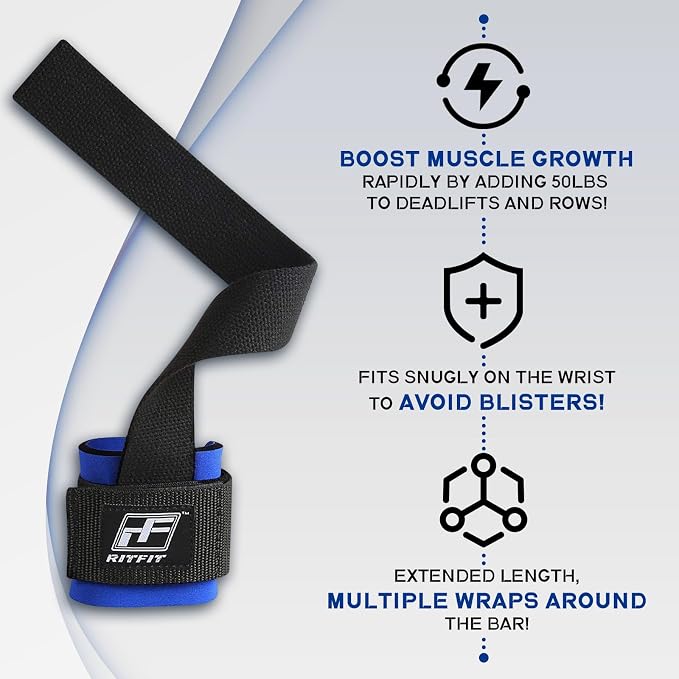 RitFit Wrist Wraps with Neoprene Padding for Weightlifting | 6.55mm Thick, Anti-Slip Dual-Purpose Support and Lifting Strap, Bodybuilding MMA Powerlifting, Deadlifts Pull Ups