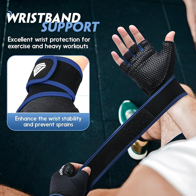Workout Gloves Gym Gloves Weight Lifting Gloves for Men Women with Full Palm Pad,Strong Wrist Wraps Support,Enhanced Grip,for Fitness,Training,Weightlifting,Exercise