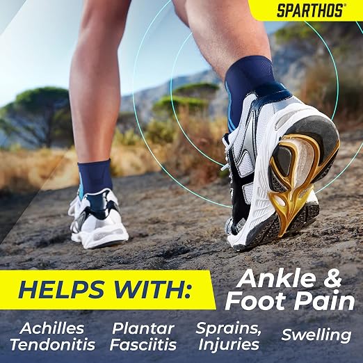 Sparthos Ankle Brace for Women & Men, Foot Compression Sleeve - Blue-M