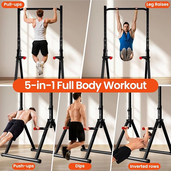 DOBESTS Power Tower Pull Up Bar Free Standing, Foldable Pull Up Station