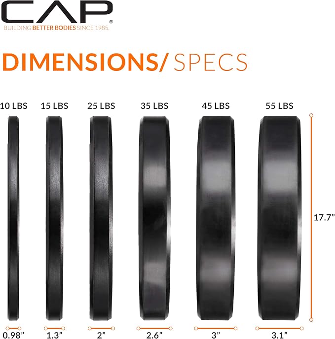 CAP 2-inch Olympic Bumper Plate Weight Set | 100-370 lbs | Multiple Colors | Storage Rack Optional