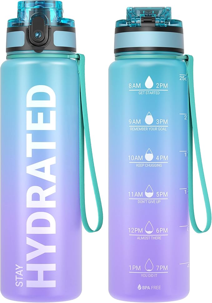 Sahara Sailor Water Bottle 25oz, Tritan Sports Bottle with Time Marker | Bpa Free, Leakproof Wide Mouth With Fast Flow Lid And Cleaning Brush, For Gym School Office Travel, 1 Count