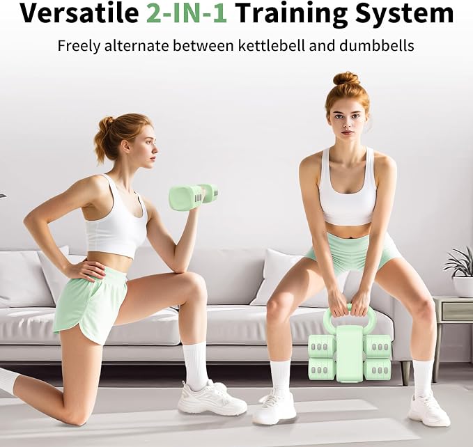 Hezeyferg Adjustable Dumbbell Set, 2-in-1 Hand Weights with Kettlebell Form | 4-Level 2.2-5.5lb Each, Dual-Button Locking, for Women Men Beginners Home Gym, Portable & Space-Efficient, Full Body Workout