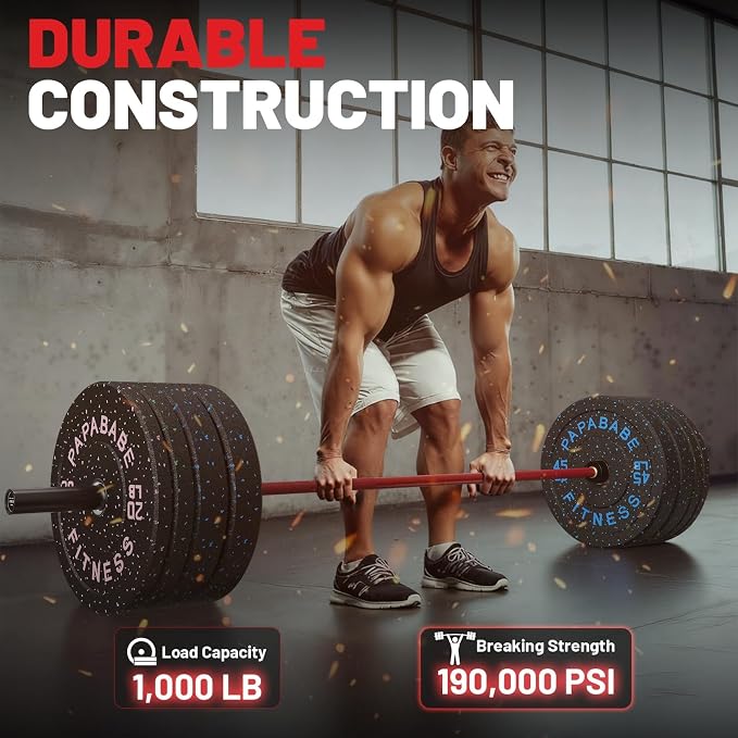 PAPABABE 7ft Barbell 45lb Olympic Barbell 1000/1500lbs Capacity Home Gym | 7ft 45lb 2" Olympic Barbell, 1000/1500lbs Capacity, Hybrid Needle Bearings & Bushings for Squat Curl Deadlift