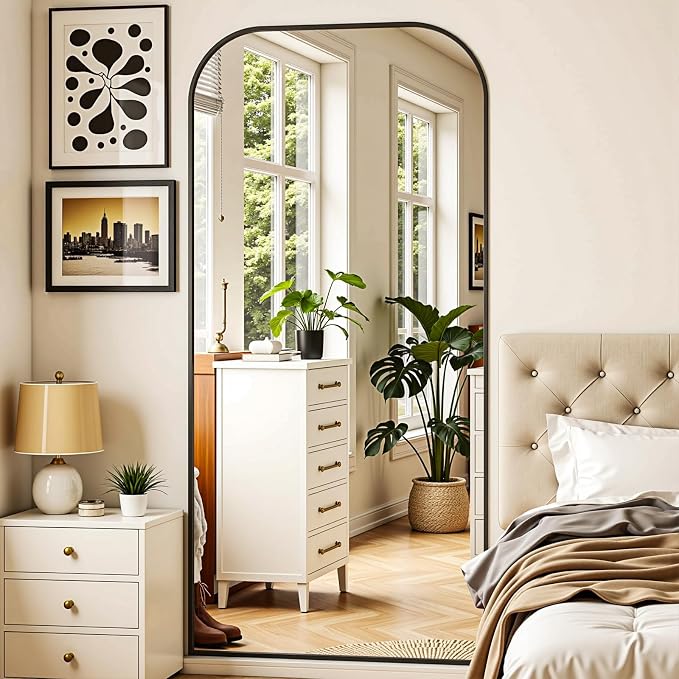 Full Length Mirror with Stand 78"x38" Floor Mirror Freestanding, Arched Floor Standing Large Mirrors Full Body Wall Hanging Leaning Home Decor for Bedroom & Living Room, Black