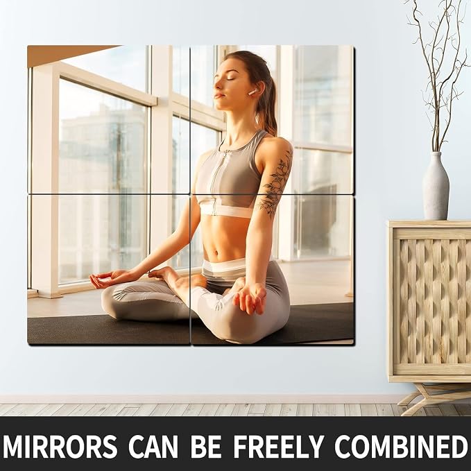 Unbreakable Full Length Wall Mirror Cheap,Over The Door Mirror,4 Pcs 16"x16",Shatterproof Plexiglass Acrylic,Plexiglass Makeup Mirror Long Mirrors for Bedroom Closet,Workout for Home Gym Bodyv
