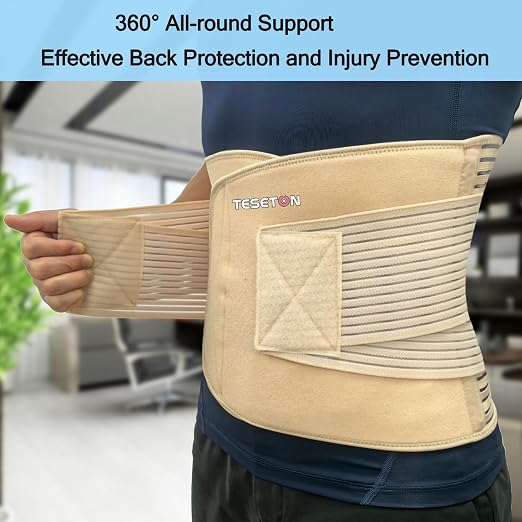 TESETON Back Brace for Men and Women, Back Support Belt Relief Lower Back Pain Herniated Disc, Sciatica, Scoliosis, Breathable Mesh, Lumbar Support Belt, Back Brace for Lifting at Work 02 Beige-S