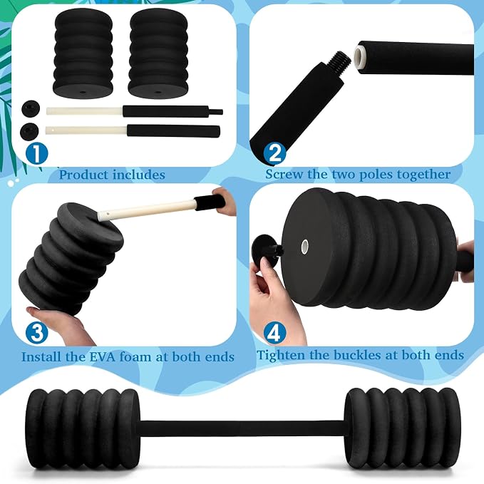Soulchen Long Aquatic Exercise Dumbbells Pool Exercise Foam Water Weights Dumbbell Aquatic Pool Barbells with High Density EVA Foam for Swim Water Aerobics Workouts Loss