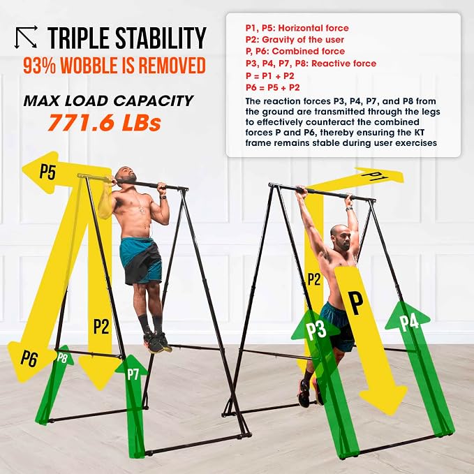 KT TOES DON'T TOUCH GROUND Foldable Free Standing Pull Up Bar Stand Sturdy Power Tower Workout Station For Home Gym Strength Training Adjustable Pullup Fitness Equipment Multifunctional Exercise Rack