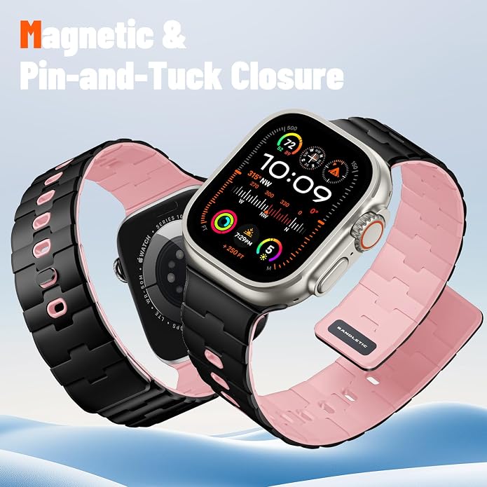 Bandletic Magnetic Silicone Watchband Compatible with All Apple Watch | Strong Magnet Sport Strap for iWatch Ultra 49mm Series 11-1 SE 46mm 45mm 44mm 42mm 41mm 40mm 38mm, Ideal for Men Women