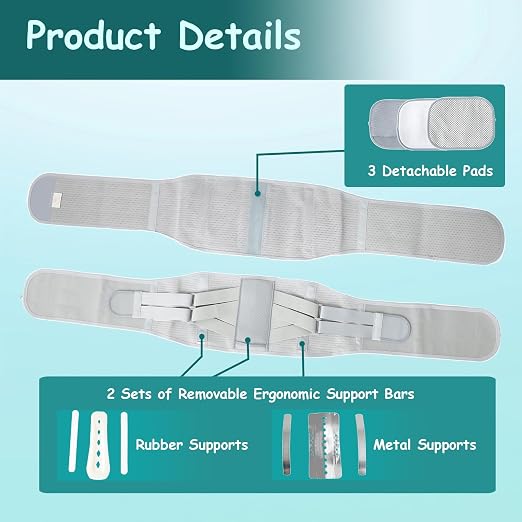 King Mills Plus Size Back Brace for Lower Back Pain, Belly: 44"-52" | Breathable Obese Belly Support, For Sciatica, Scoliosis, Two Sets of Support Bars, Lightweight