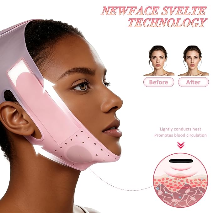 Silicone V-Line Lifting Mask, Chin Strap for Sleeping, Reusable Face Lift for Jawline Tightening, Double Chin Reduction, 23-27 Inches, Pink