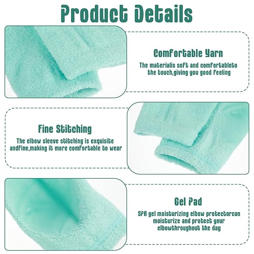 2 Pairs Dry Elbow Treatment, Elbow Protector Beauty Gel Moisturizing, Elbows Protectors for Elderly, for Moist Chapped Dry Skin Care, Cover Heel Socks, Elbows Sleeves,Black & Light Blue