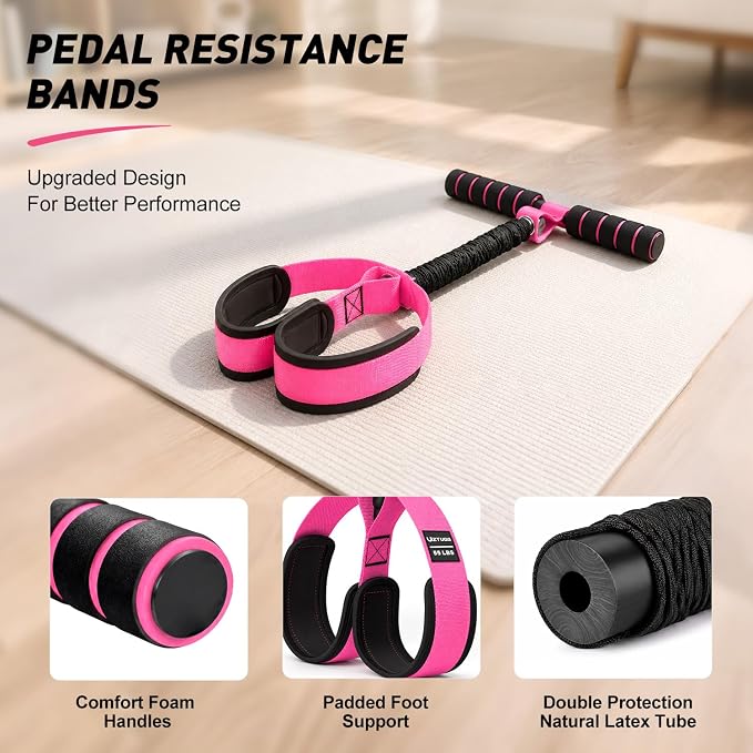 Resistance Bands with Handles Set, Leg/Core/ABS/Arm/Back/Hips Workout Equipment for Women, Portable Pedal Resistance Band & Figure 8 Resistance Bands, Exercise Bands for Pilates Yoga Stretching