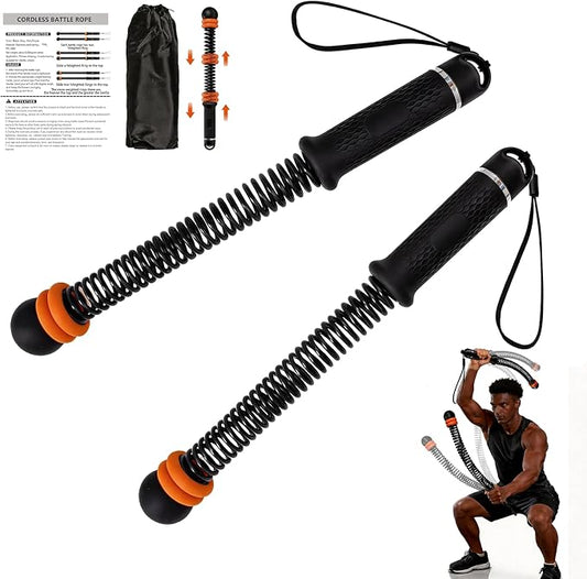 Portable Weighted Ropeless Battle Ropes, Adjustable Cordless Battle Rope Non-Slip Handle with Storage Bag for Home Gym, Fitness Equipment for Women Men HIIT Cardio Strength Training