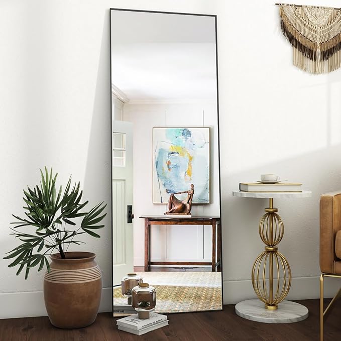 VooBang Mirror Full Length, 18" x 58" Floor Mirror with Stand | Aluminum Alloy Frame Full Body Mirror, Standing Hanging or Leaning Against Wall for Bedroom and Living Room, Black