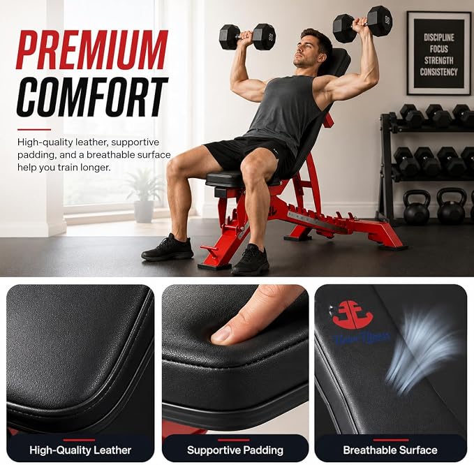 Unive Fitness Adjustable Weight Bench 1300 lb Capacity, 40-Position Workout Bench with 10 Backrest & 4 Seat Angles, Heavy Duty Strength Training Bench for Home Gym, Garage Gym, Incline Flat Dumbbell Workouts