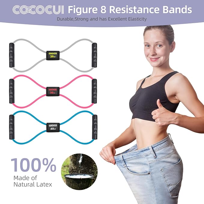 Figure 8 Resistance Bands with Handles for Women Men, Exercise Bands for Back, 8 Shaped Resistance Bands for Arms, Shoulder, Leg Stretching, Physical Therapy, Yoga, Pilates, Home Gym Workout Equipment