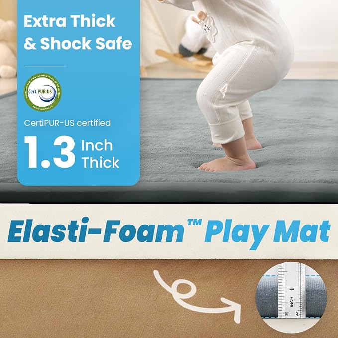 1.3" Thick Baby Play Mat for Floor,50x74 Padded Playpen Mat, Non-Slip | Ultra Soft Playmat for Baby,Tummy Time Foam Mats,Cushioned for Infant,Kids and Toddler Crawling,Easy Care