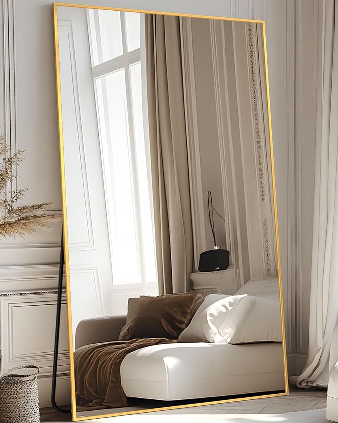 Antok Full Length Mirror, 82"x44" Floor Mirror, Floor Standing Freestanding Full Body Mirror with Stand for Bedroom, Hanging Mounted for Living Room Cloakroom, Gold