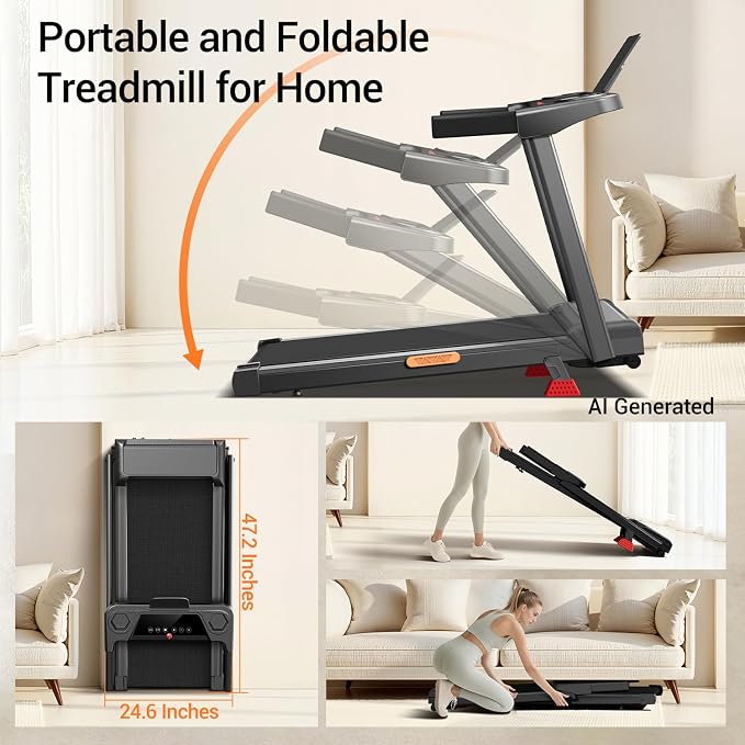 16% Incline Treadmill with Handle,Foldable Treadmills for Home | 3-in-1 Portable Treadmill, Triple-Screen Console,3.0HP Brushless,300 LBS Capacity,Home Office Gym,LED Display
