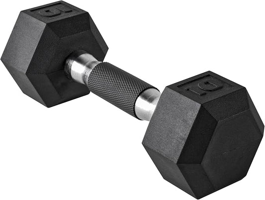 CAP Rubber Coated Dumbbell Weights, Free Weights for Home Gym Strength Training, Anti-Roll Hex Dumbbells with Black, Chrome & Comfort Grip Handles, Singles