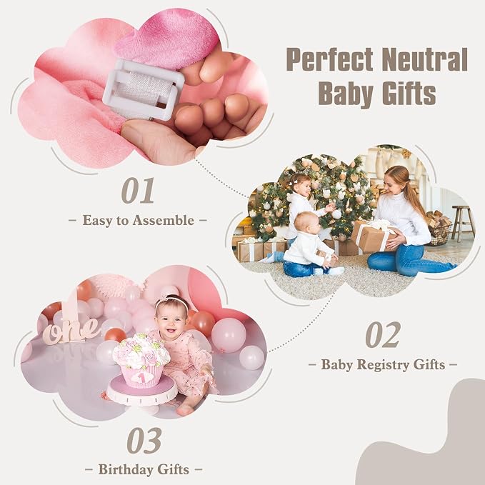 5-in-1 Plush Baby Play Gym, Activity Mat with Convertible Gym, Baby Gym 6 Sensory Toys, Play Center for Newborn to Toddler, Light Pink