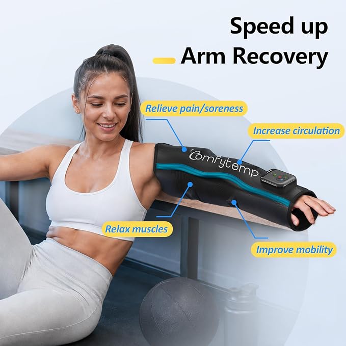 Comfytemp Air Compression Arm Massager for Circulation and Pain Relief, S | Recovery for for Tennis Elbow, Edema, Portable Full-Arm Compression Sleeve, Ideal for Men Women (Fits Upper Arm 8.5"~13")