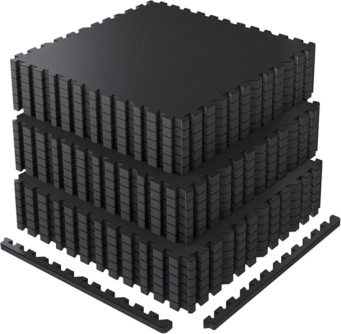 AIRHOP 0.79'' Extra-Thick 72 Sq Ft Rubber Top Gym Flooring for Home Gym | 18 Tiles, High Density EVA Foam, Waterproof & Non-Slip Rubber, Interlocking Puzzle Mats, Heavy Duty Floor Protection, 24"x24"