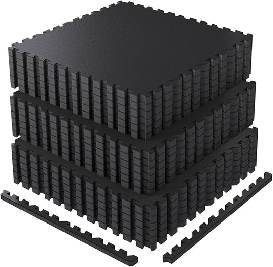 AIRHOP 0.79'' Extra-Thick 72 Sq Ft Rubber Top Gym Flooring for Home Gym | 18 Tiles, High Density EVA Foam, Waterproof & Non-Slip Rubber, Interlocking Puzzle Mats, Heavy Duty Floor Protection, 24"x24"