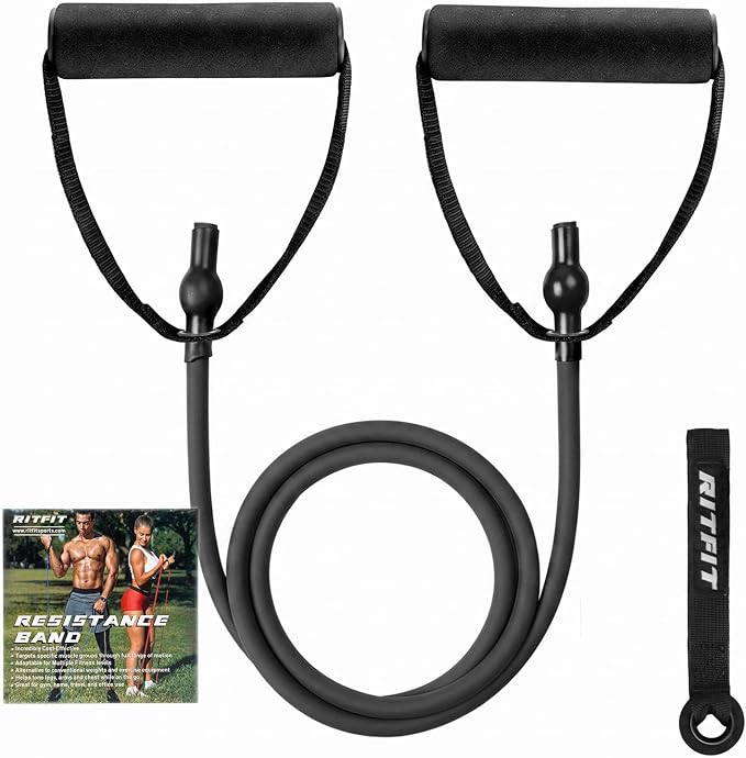 RitFit Single Resistance Bands with Handles Door Anchor for Home Gym | Door Anchor, Workout Guidance included, Exercise Bands for Physical Therapy, Yoga, Strength Training