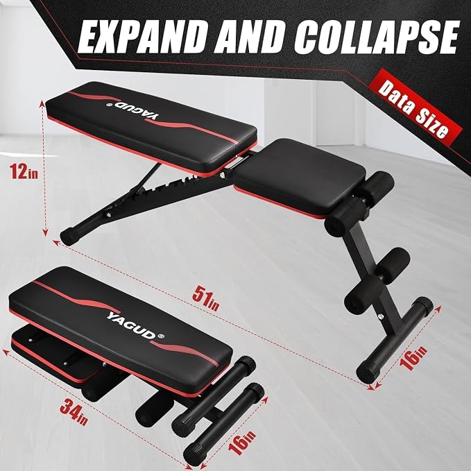 Weight Bench Press, Adjustable Workout Benches for Home Gym Dumbbell Exercise, 880 LB Stable Incline Decline Bench for Full Body Workout, 2 Sec Fast Folding Strength Training Sit up Bench