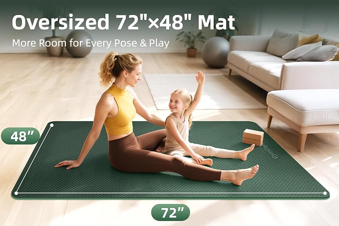 Extra Large Yoga Mat – 72"x48" or 78"x57", 1/4"–1/2" Thick Mat for Women & Men, TPE Non-Slip Pilates Mat for Home Gym, Yoga, Stretching, Meditation