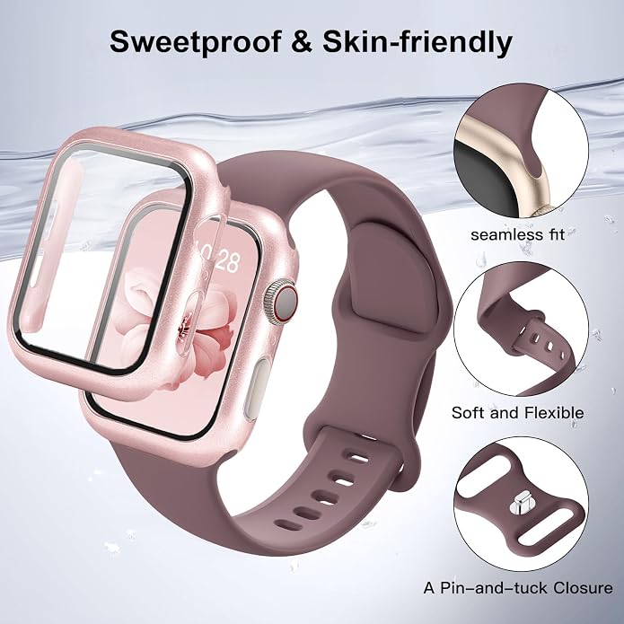 Sport Band and Case for Apple Watch Band 40mm 44mm 46mm 42mm 41mm 45mm 38mm iWatch Bands for Women/Men,Silicone Waterproof Strap with Cover Combo for Apple Watch Series 11 10 9 8 7 6 5 4 SE Ultra/2 3