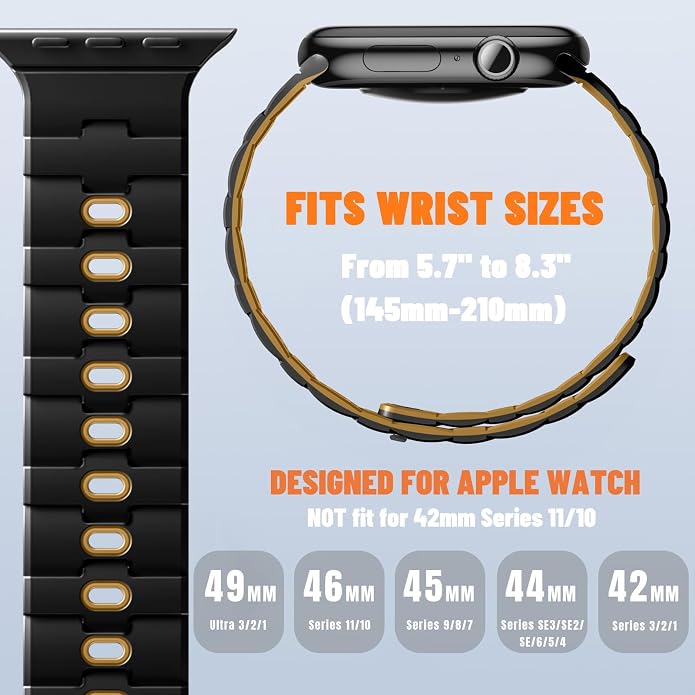 Bandletic Magnetic Silicone Watchband Compatible with All Apple Watch | Strong Magnet Sport Strap for iWatch Ultra 49mm Series 11-1 SE 46mm 45mm 44mm 42mm 41mm 40mm 38mm, Ideal for Men Women