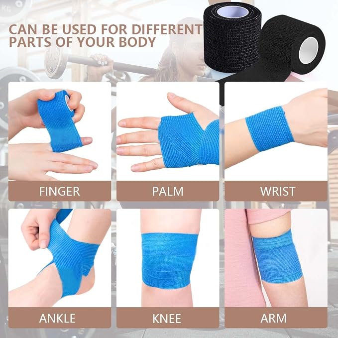 KISEER 30 Pack 2 Inch x 5 Yards Black Self Adhesive Bandage Breathable Cohesive Bandage Wrap Rolls Elastic Self-Adherent Tape for Stretch Athletic, Sports, Wrist, Ankle