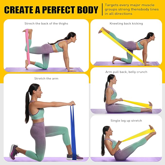HPYGN 3 Levels Non-Latex Exercise Bands for Physical Therapy & Yoga, Professional Resistance Bands Set for Working Out, Strength Training, Pilates & Rehab, TPE Elastic Stretch Bands for Seniors, Women
